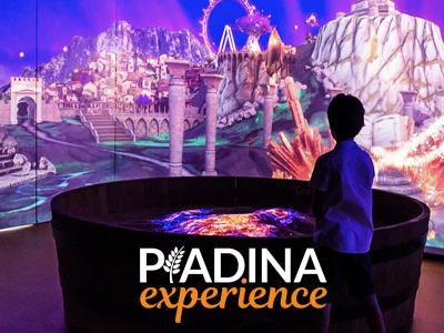 Un bambino esplora un'esperienza interattiva immersiva con scenari fantastici.