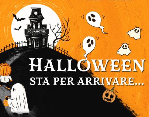 Preparati per Halloween all'Aquahotel con fantasmi e zucche.