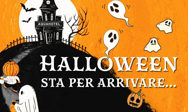 Préparez-vous pour Halloween à l'Aquahotel avec des fantômes et des citrouilles.